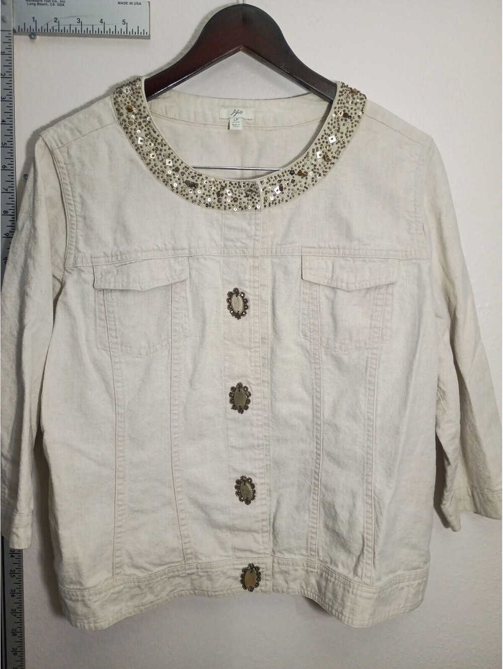 J.Jill Petite Linen Cotton Embellished Jacket